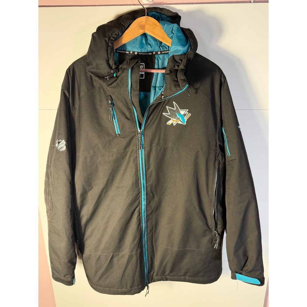 NHL San Jose Sharks Fanatics Authentic Pro Hooded Jacket Black Teal XL Mens - Picture 2 of 11